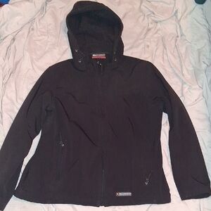 Black Hooded Utility Jacket with Zipper Pockets